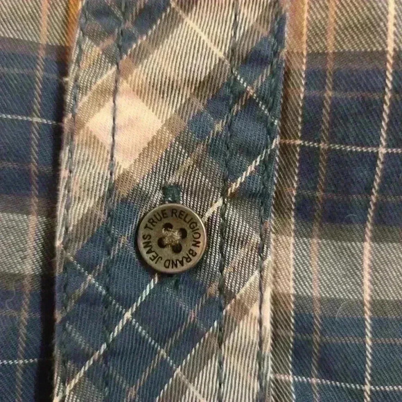 True Religion Mens Horseshoe Plaid Long Sleeve Button Down Shirt Green Size XL - Picture 7 of 9